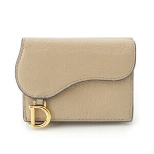 Dior Leather Saddle Compact Wallet Coin Case Beige